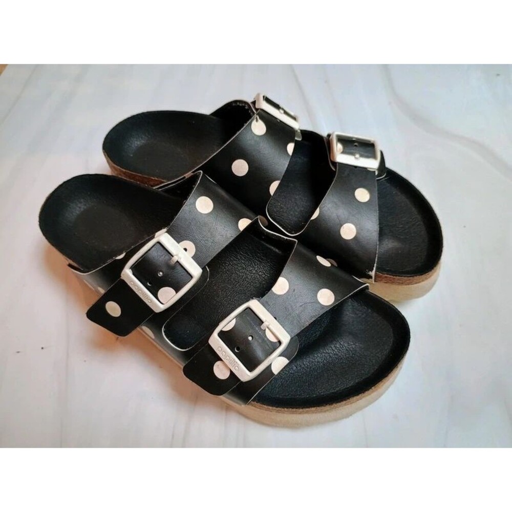 Birkenstock Papillio Arizona Chunky Black White Polka Dots Birko Flor sz 36